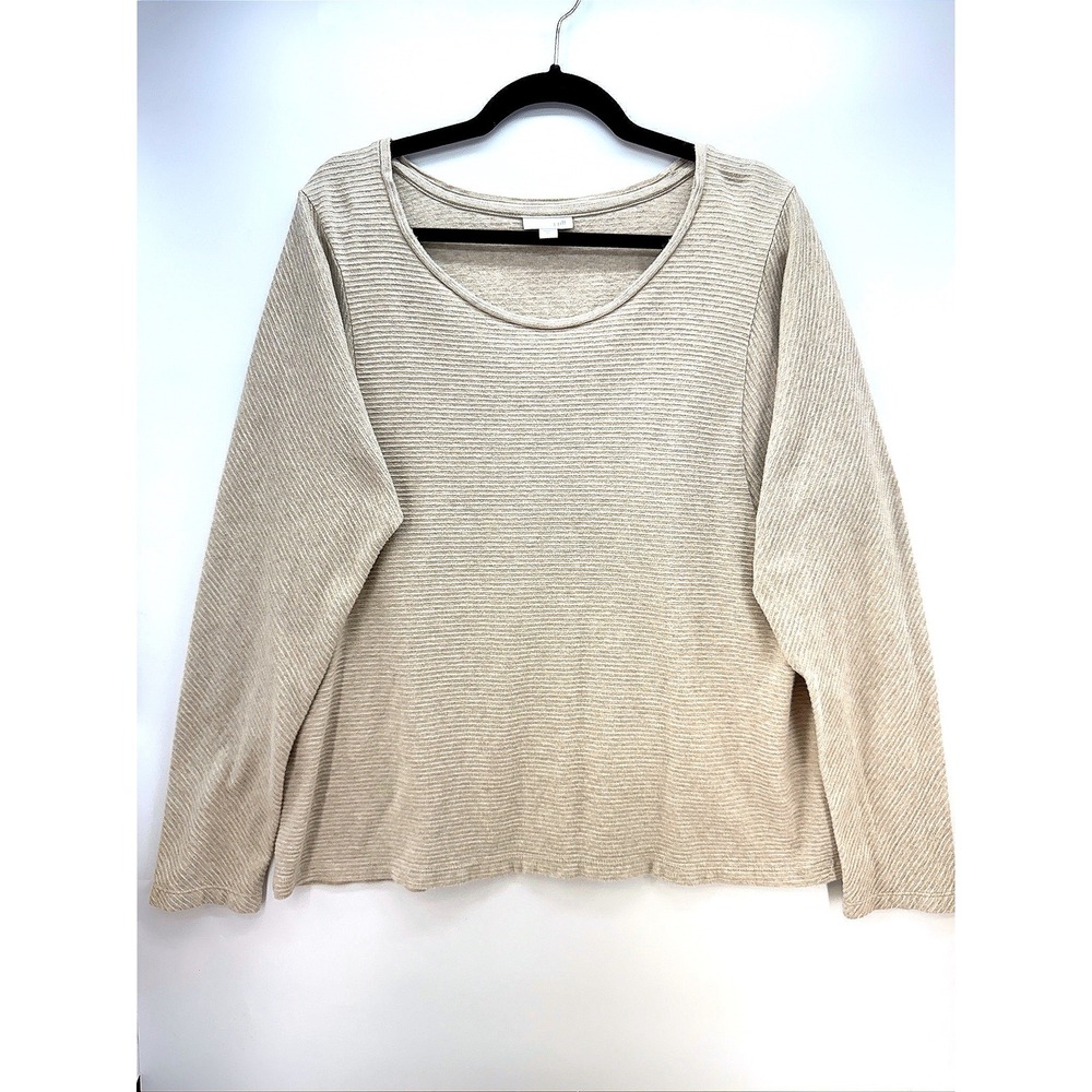 J Jill Ribbed Striped Cotton Long Sleeve Relaxed Top XL Minimalist Lagenlook